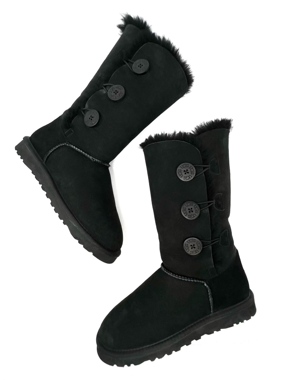 Ugg Bailey Triplet Button Boots Black Women’s Size 10 Tall Shearling 1873 EUC